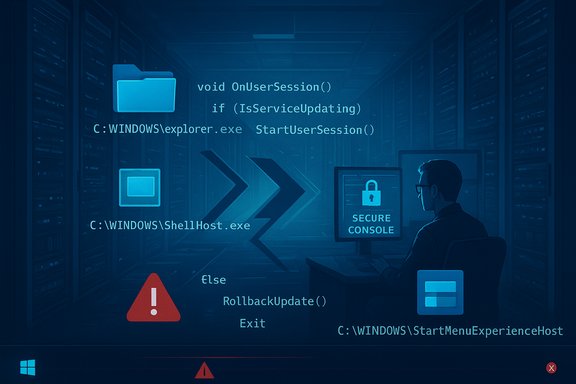 A technician in a data center monitors Windows-style code on a secure console.