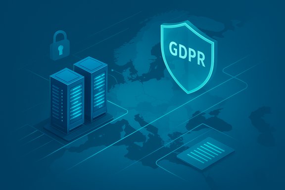 Data servers protected by a GDPR shield across a global network.