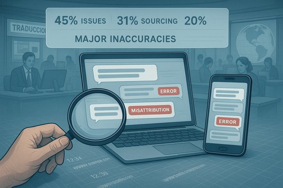 A magnifying glass highlights translation errors on a laptop and smartphone showing 'ERROR' messages.