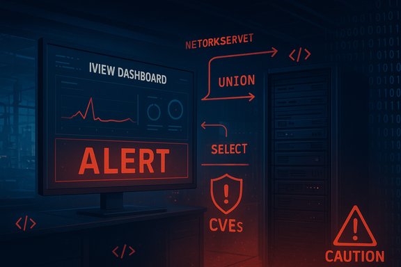 Dark data center with a monitoring dashboard displaying an ALERT and security icons.