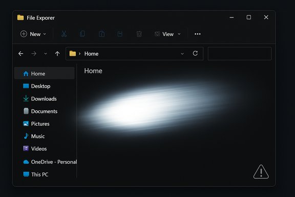 Dark Windows File Explorer window with left navigation pane and a glowing Home view.