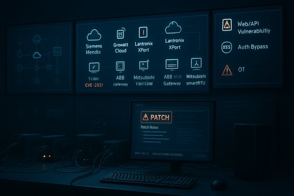 Dark control room with wall dashboards and a central PATCH notes screen.