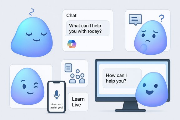 Friendly blue droplets help via chat on multiple screens and devices.