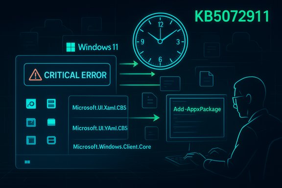 A neon Windows 11 interface shows a 'CRITICAL ERROR' alert as a programmer works at a desk.