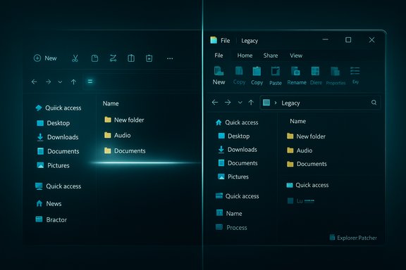 Two dark-teal Windows Explorer windows side by side, showing Quick Access folders.