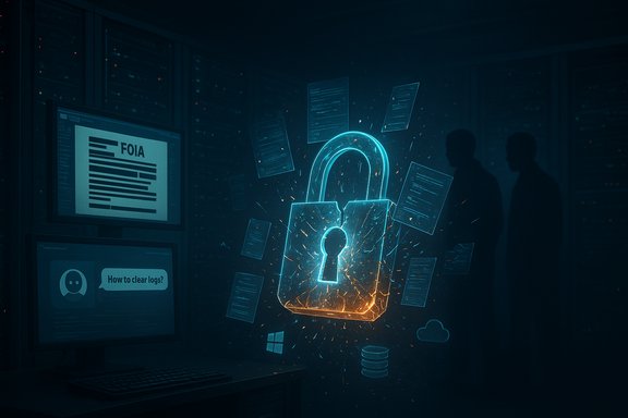 Glowing holographic padlock floats amid floating data sheets in a dark data center.