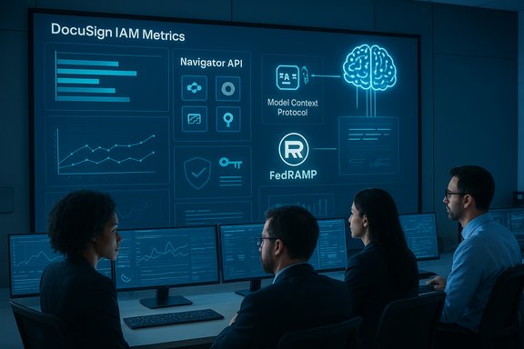 Team monitors IAM metrics on a large display in a security operations room.