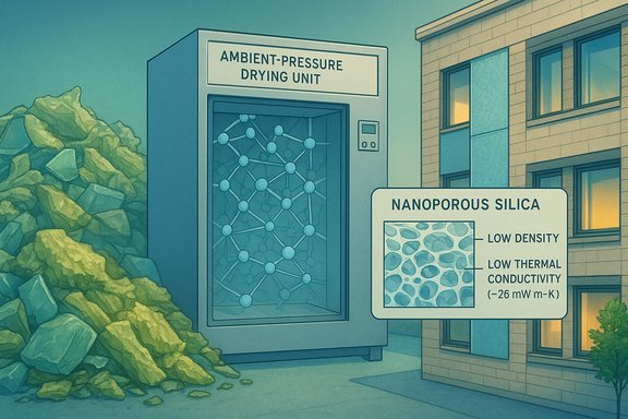 A lab scene featuring an ambient-pressure drying unit and a nanoporous silica display.
