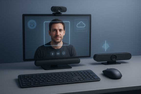 A man’s face is scanned by a facial-recognition UI on a futuristic desktop with cameras.