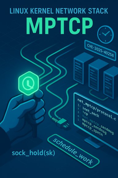 Neon illustration of the Linux kernel network stack featuring MPTCP and code.