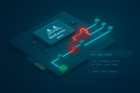 Mellanox chip on a circuit board with glowing blue and red data lines. Mellanox chip on a circuit board with glowing blue and red data lines.