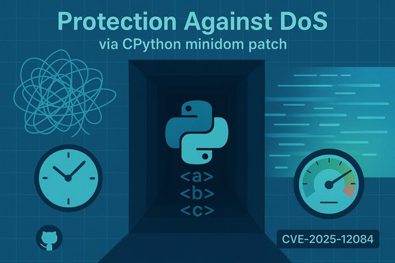 Graphic showing protection against DoS via a CPython minidom patch (CVE-2025-12084).