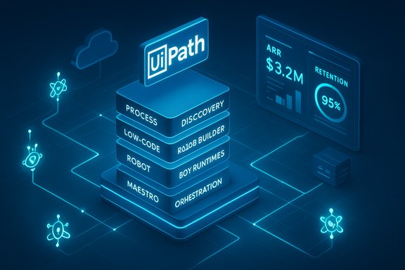 UiPath automation stack: process discovery, low-code robots, Maestro, and orchestration.