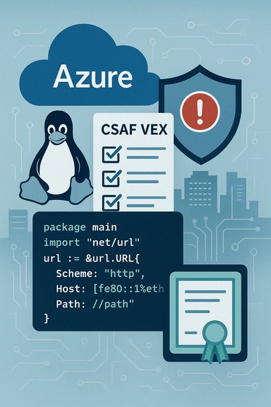 Azure cloud security with Linux penguin, CSAF VEX checklist, and code snippet.