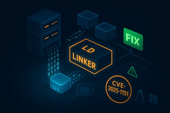 Neon isometric diagram of a linker with CVE-2025-1151 and a FIX tag.
