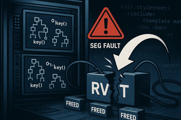 A memory-themed illustration shows a SEG FAULT warning cracking a block labeled RVT, with FREED blocks.
