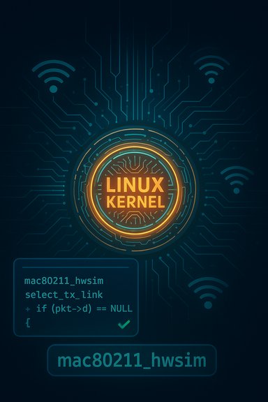 A glowing Linux kernel emblem surrounded by circuitry and a code snippet.