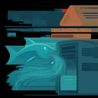 Neon illustration of a fish near a server with a prominent 'Resource Exhaustion' warning.