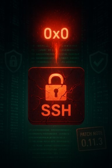 Red glowing “0x0” above a cracked SSH lock on a dark cyber backdrop.