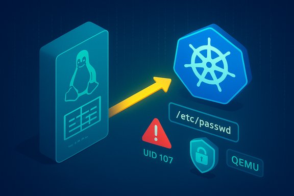 Linux to Kubernetes security risk: UID 107 and /etc/passwd exposure.