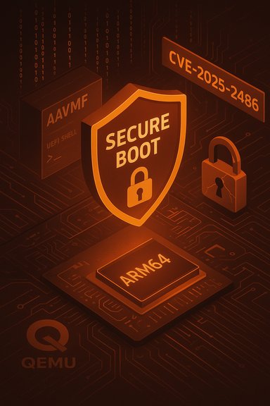 Secure Boot shield protects an ARM64 CPU in a QEMU/UEFI environment (CVE-2025-2486).