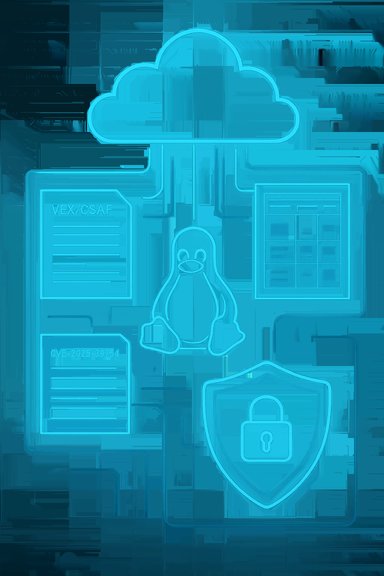 Neon cloud security diagram featuring Linux penguin, files, and a shield icon.
