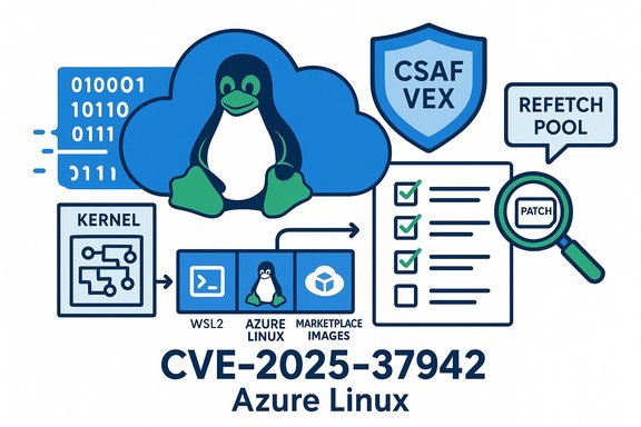Infographic about CVE-2025-37942 Azure Linux kernel vulnerability and patch flow.