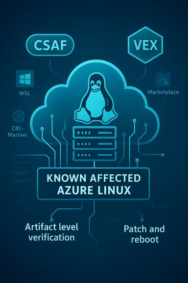 Graphic showing Known Affected Azure Linux in a cloud with servers and patch workflow. Graphic showing Known Affected Azure Linux in a cloud with servers and patch workflow.