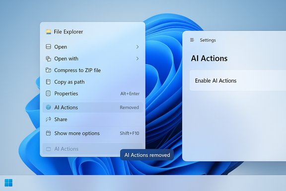 AI Actions removed from the File Explorer context menu in a Windows-style UI.