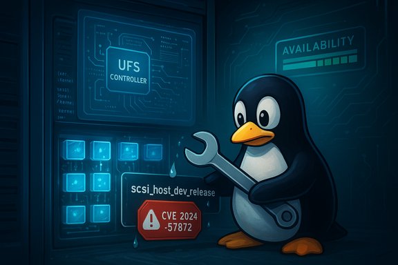 Cartoon penguin with a wrench repairs a blue server panel, with a CVE warning.