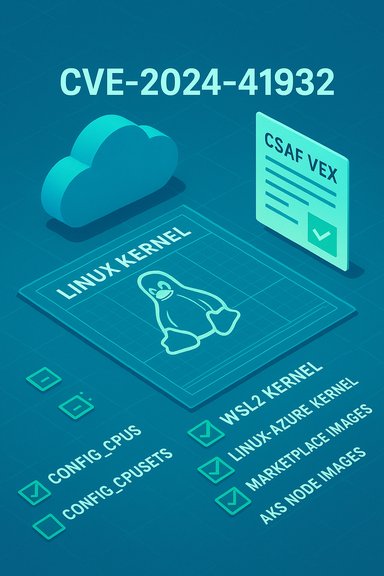 CVE-2024-41932 Linux kernel vulnerability illustrated with cloud icon and CSAF VEX document.