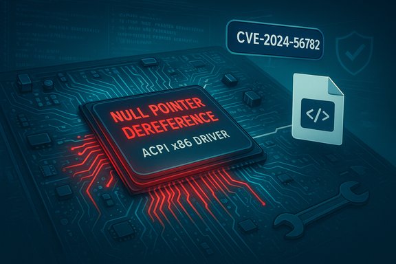 Red-highlighted Null Pointer Dereference in ACPI x86 driver, tied to CVE-2024-56782. Red-highlighted Null Pointer Dereference in ACPI x86 driver, tied to CVE-2024-56782.
