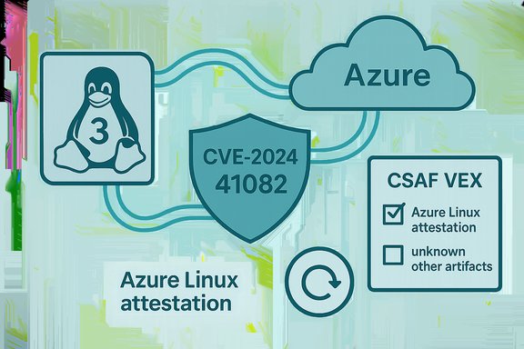 Diagram showing Azure Linux attestation with CVE-2024-41082 and cloud security.