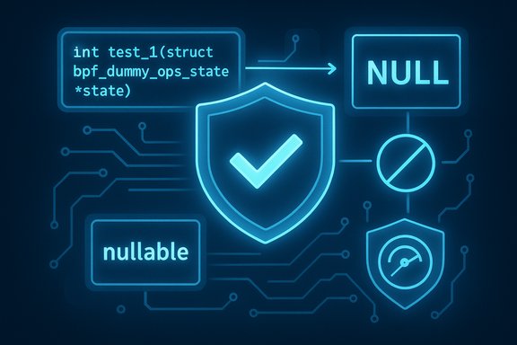 Neon cyber-security illustration with a shield, checkmark, and code elements like NULL.