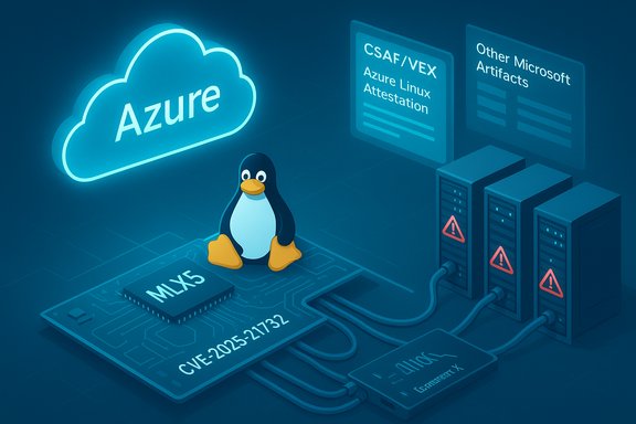A Linux penguin sits on a circuit board beside Azure cloud and server racks with attestation screens.