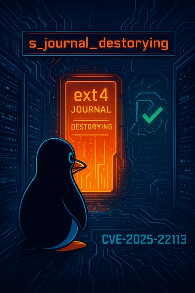 Tux the penguin watches an orange ext4 journal destroying portal in a neon server chamber.