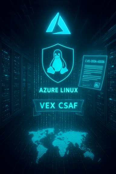 Neon Azure Linux security banner featuring Tux on a shield, a CVE document, and a glowing world map.