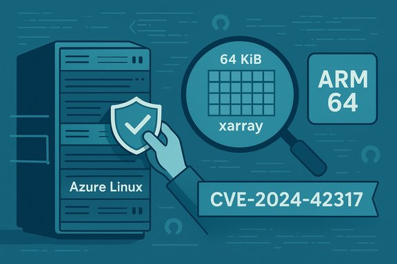 Azure Linux server under security check for CVE-2024-42317 on ARM64 with 64 KiB xarray.