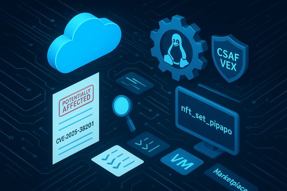 Cloud-Linux security illustration with a CVE alert and 'Potentially Affected' notice.