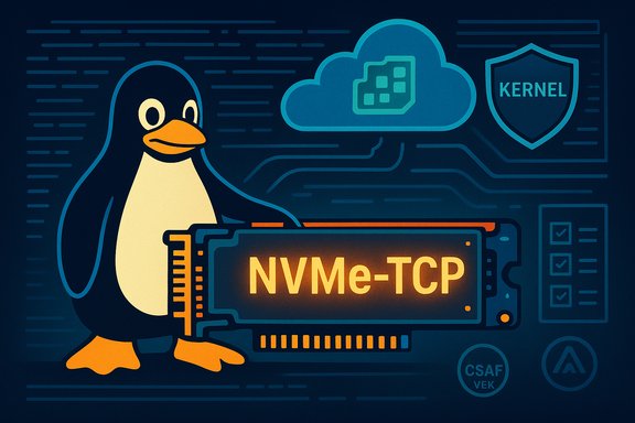 Tux the Linux penguin showcases NVMe-TCP storage in a cloud/kernel-themed illustration. Tux the Linux penguin showcases NVMe-TCP storage in a cloud/kernel-themed illustration.