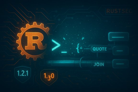 Futuristic RustSec graphic featuring a glowing orange Rust gear and code symbols.