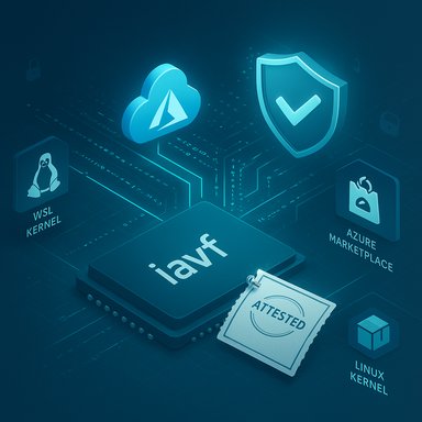 Blue tech illustration of a central chip with cloud and security icons around it.