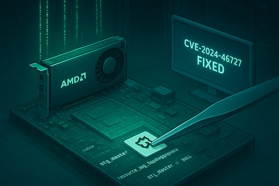 AMD GPU on a motherboard with a monitor displaying CVE-2024-46727 FIXED. AMD GPU on a motherboard with a monitor displaying CVE-2024-46727 FIXED.