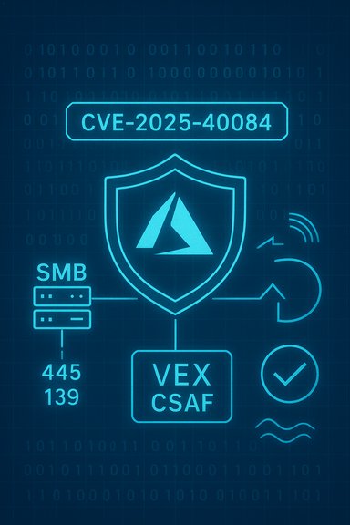 Blue neon cybersecurity diagram highlighting CVE-2025-40084 and SMB ports 445/139.