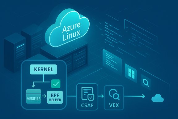 Azure Linux cloud illustrating a kernel verification flow with BPF helper components.