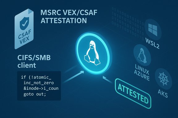 A glowing Linux logo labeled ATTESTED amid VEX/CSAF attestation and cloud icons.