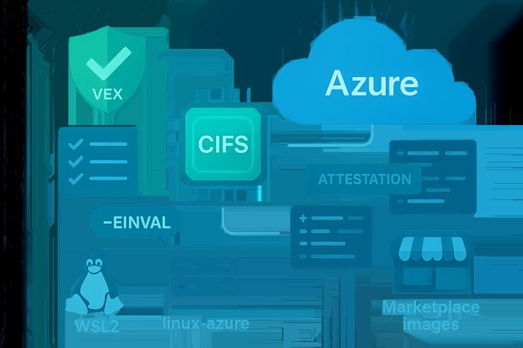 Blue-toned tech illustration of cloud and file-sharing icons, featuring Azure, CIFS, and WSL2.