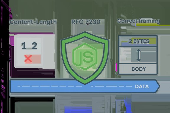 Node.js security infographic on content-length validation and proper HTTP framing per RFC 7230.