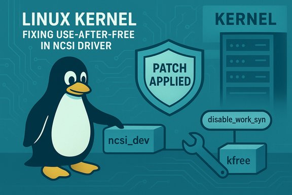 Linux kernel patch applied to fix use-after-free in the NCSI driver.