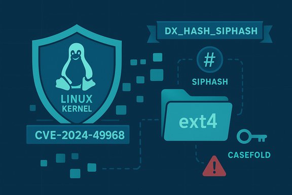 Linux kernel CVE-2024-49968 vulnerability targeting ext4 with SipHash and casefold.